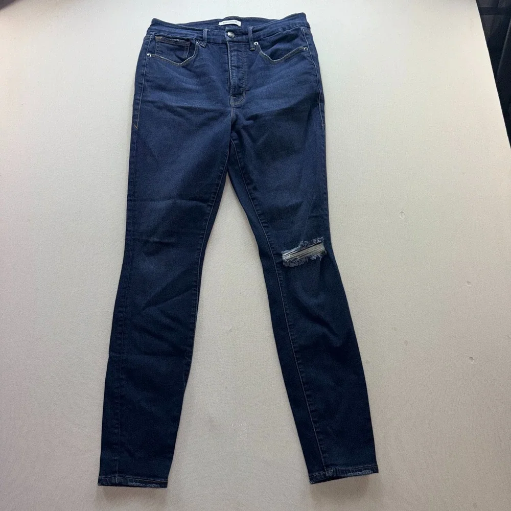 Good American Good Waist Jeans Womens 10/30 Blue Good Distressed Skinny Raw Hem